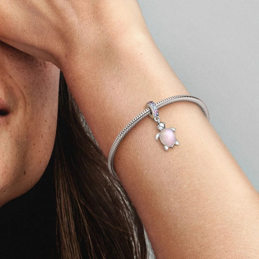 Murano Camı Pembe Deniz Kaplumbağası Sallantılı Charm