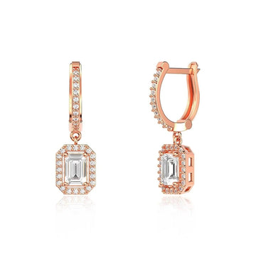 Baguette Single Stone Rose Gold Plated Silver Earrings