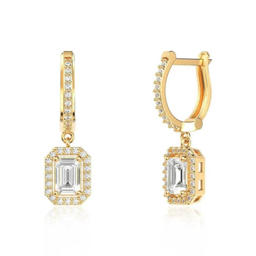 Baguette Single Stone Gold Plated Silver Earrings
