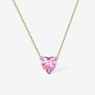925 Gümüş | Pembe Taşlı Gold Kalp Kolye