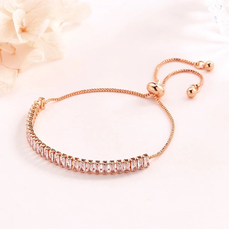 925 Gümüş | Emerald Kesim Rose Gold Tenis Bileklik