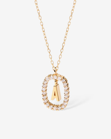 Zircon Stone Letter Silver Necklace
