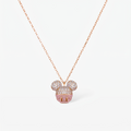 Paris Mickey Mouse kolye ucu yakın çekim: beyaz ve pembe zirkon taşlı figür, 14 ayar rose gold kaplama 925 ayar gümüş zincir