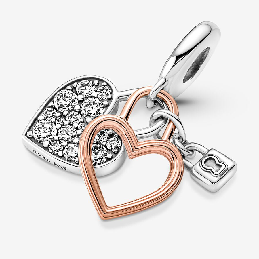 Heart and Lock Double Dangle Charm