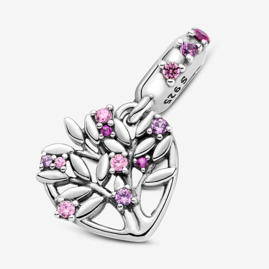 Pink Heart Family Tree Dangle Charm