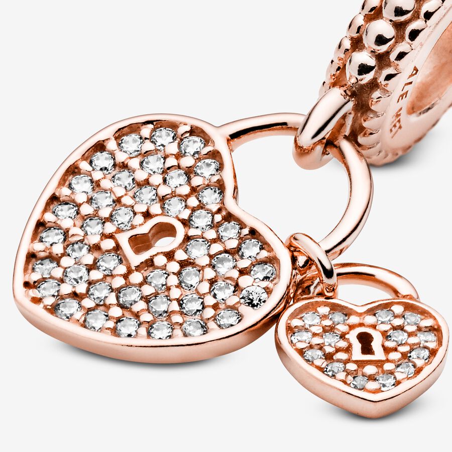 Pavé Heart-shaped Padlock Dangle Charm