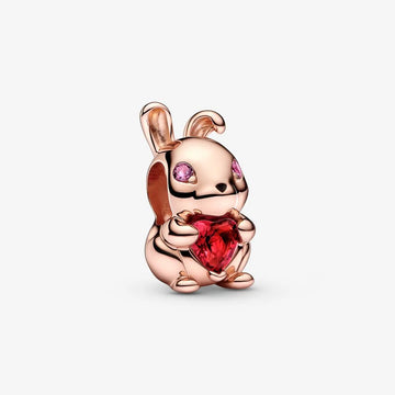 Rabbit Charm with Red Heart Stone